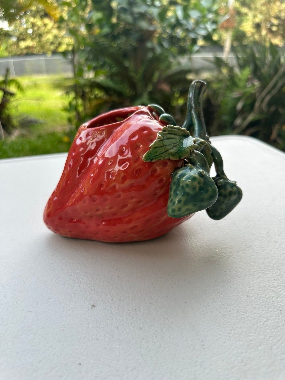 Vintage Glazed Ceramic Rustic Strawberry Pottery Bud Vase Shelf Sitter Figurine